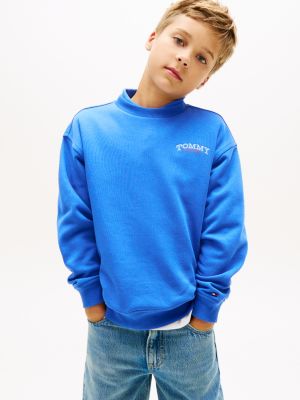 blue terry-rundhals-sweatshirt mit logo-stickerei für jungen - tommy hilfiger