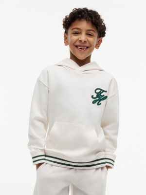 white logo embroidery interlock knit hoody for boys tommy hilfiger