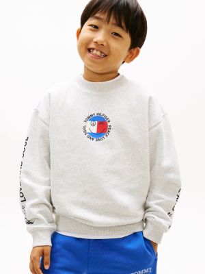 sweat en tissu éponge à drapeau smiley au dos grey pour garçons tommy hilfiger