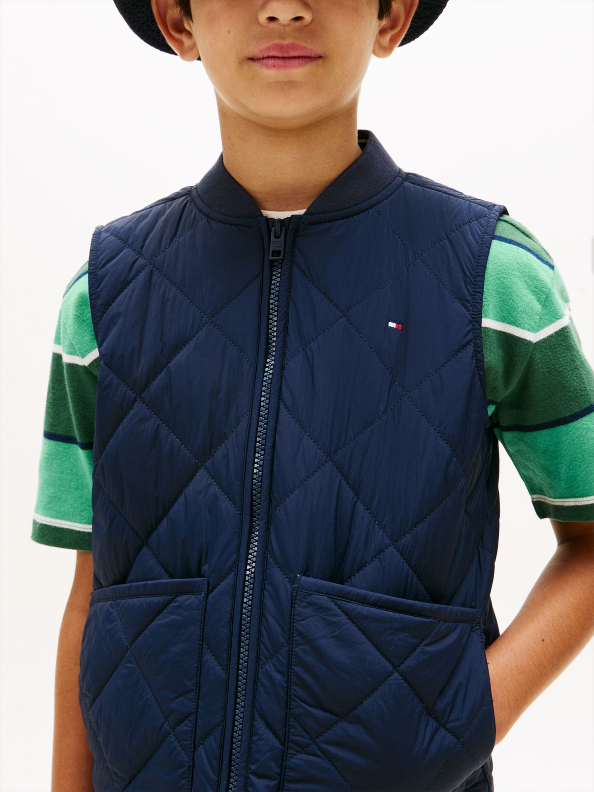 Lightweight Diamond Quilted Gilet — Blue