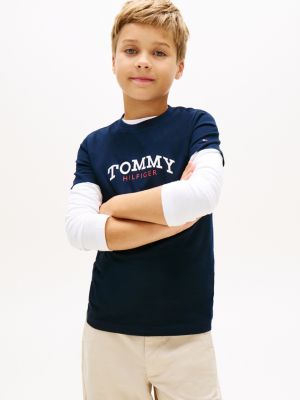 blue rundhals-t-shirt aus jersey mit logo für jungen - tommy hilfiger