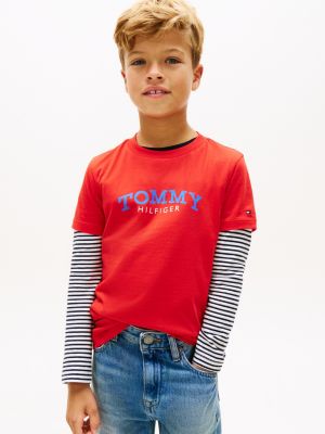 red rundhals-t-shirt aus jersey mit logo für jungen - tommy hilfiger