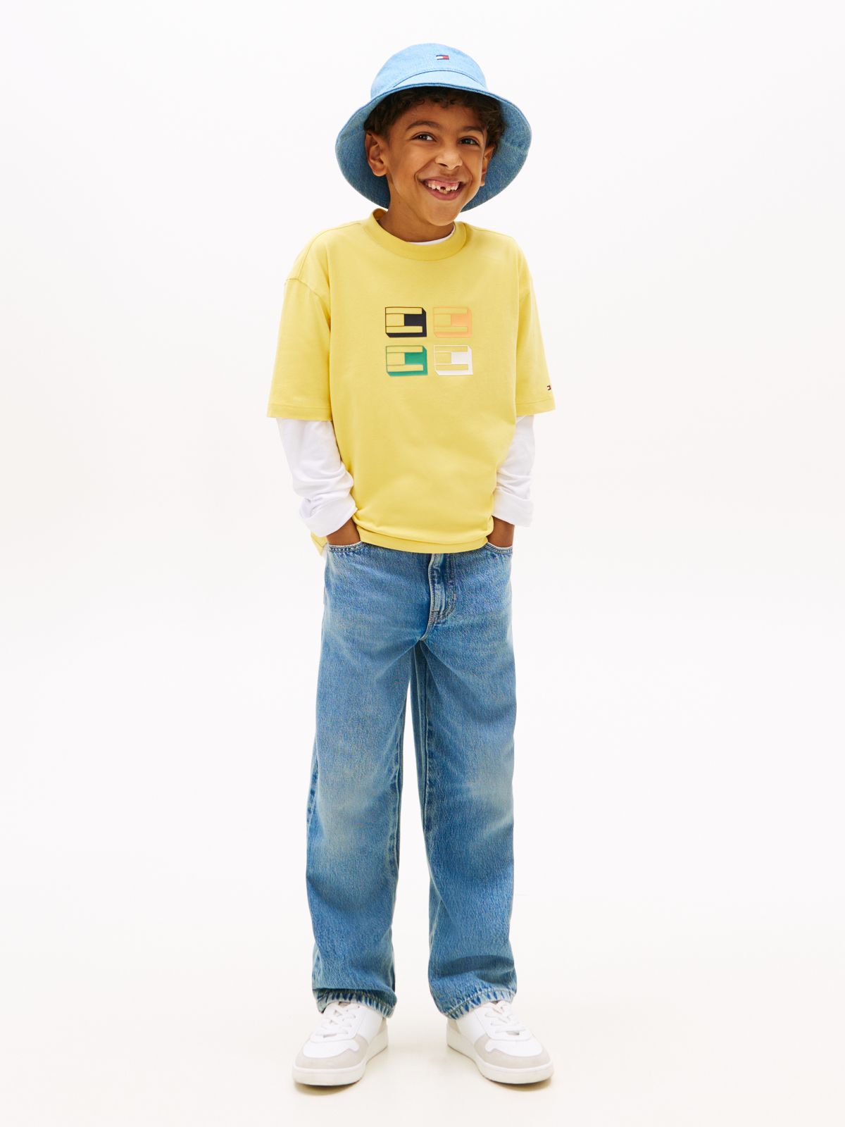 3D Flag Graphic Jersey T-Shirt — Yellow