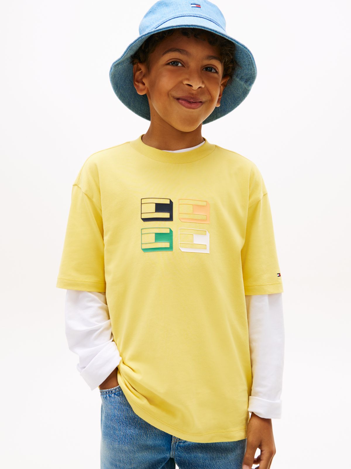 3D Flag Graphic Jersey T-Shirt — Yellow