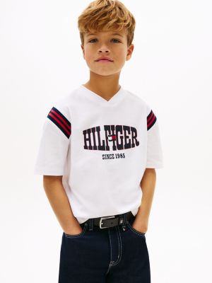 white logo jersey v-neck t-shirt for boys tommy hilfiger