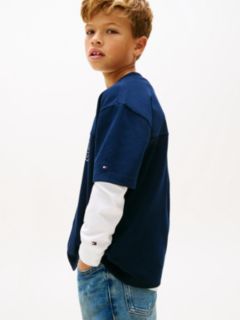 Logo Peached Jersey V-Neck T-Shirt — Blue 2
