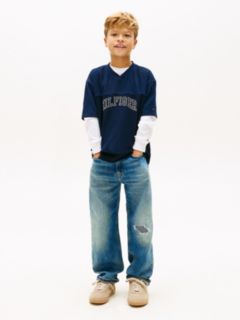 Logo Peached Jersey V-Neck T-Shirt — Blue 3