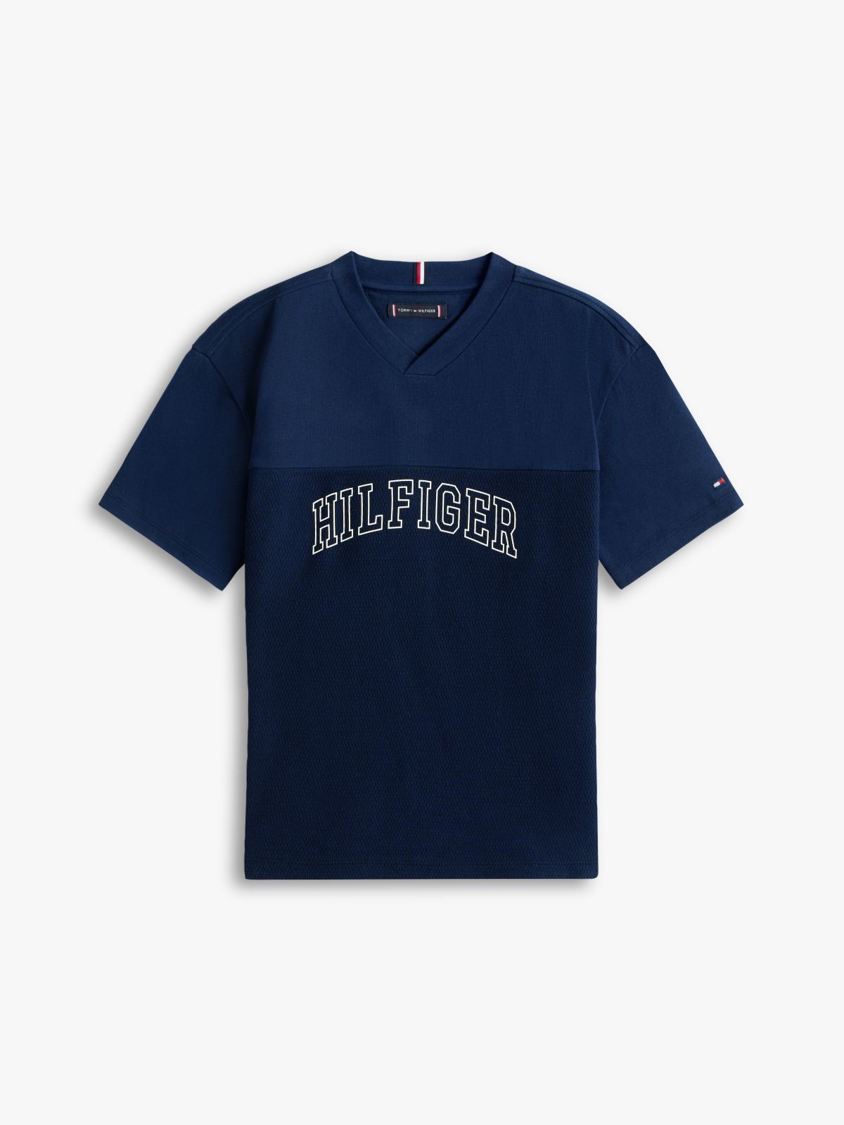 Logo Peached Jersey V-Neck T-Shirt — Blue