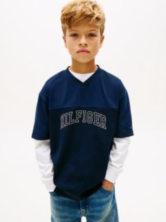 Logo Peached Jersey V-Neck T-Shirt — Blue 1