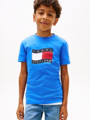 blue wavy flag jersey crew neck t-shirt for boys tommy hilfiger