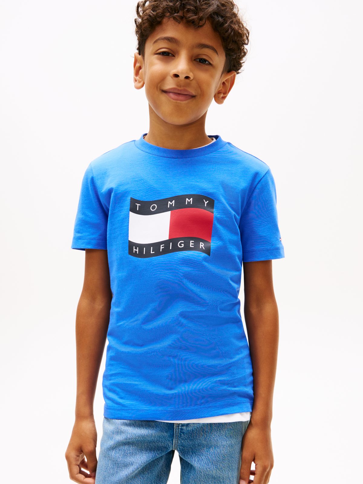 Wavy Flag Jersey Crew Neck T-Shirt — Blue