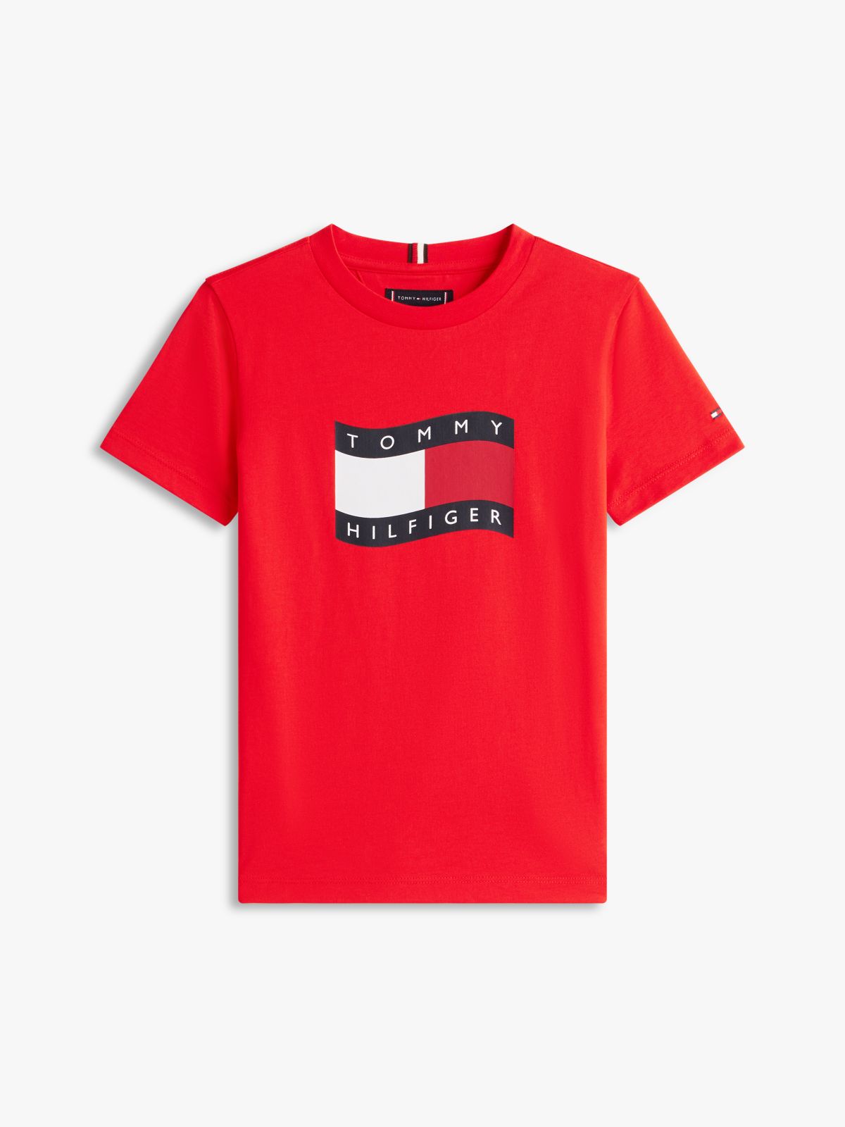 Wavy Flag Jersey Crew Neck T-Shirt — Red