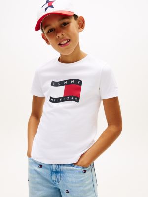 white wavy flag jersey crew neck t-shirt for boys tommy hilfiger
