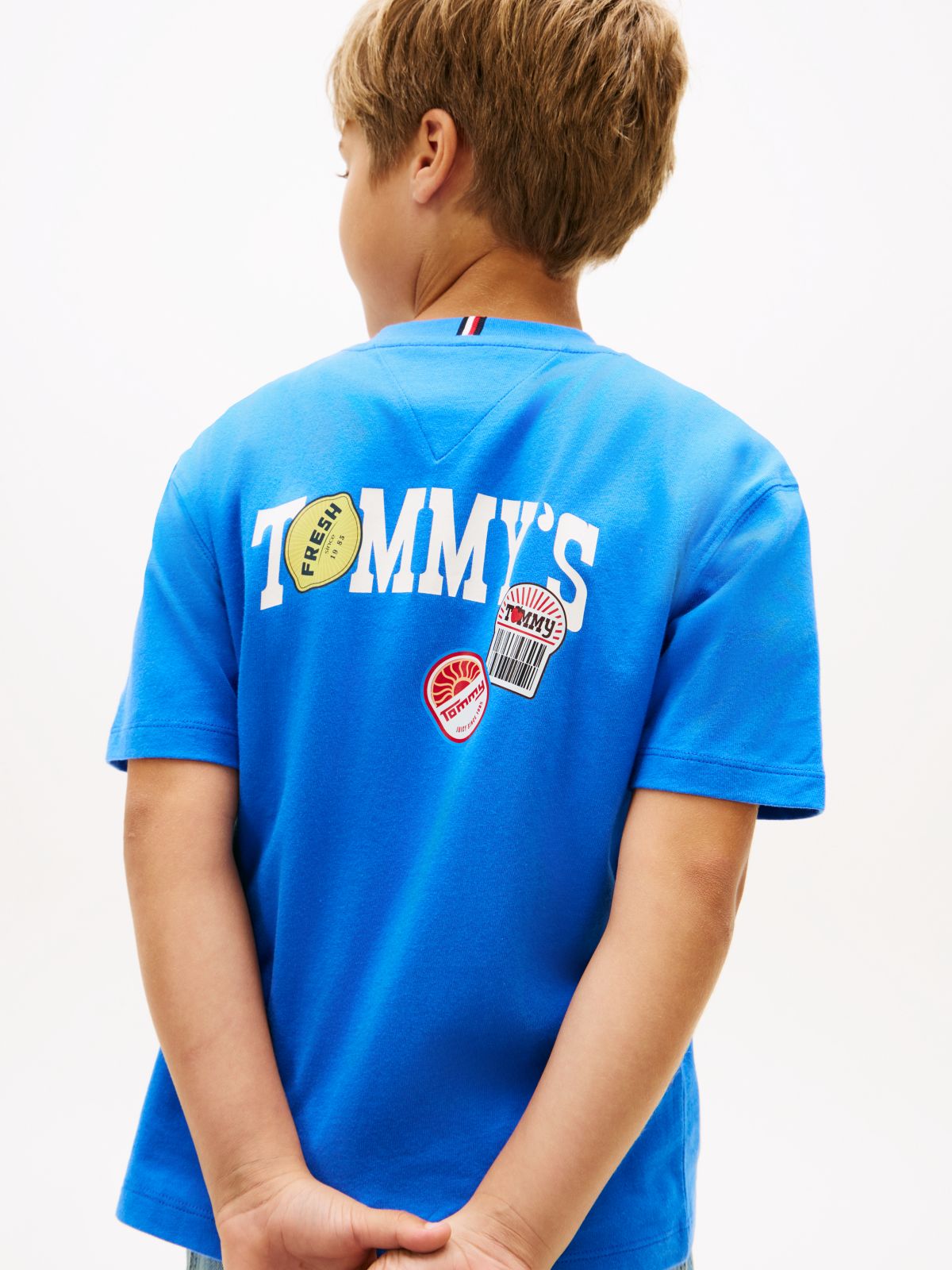Sticker Print Back Graphic Jersey T-Shirt — Blue