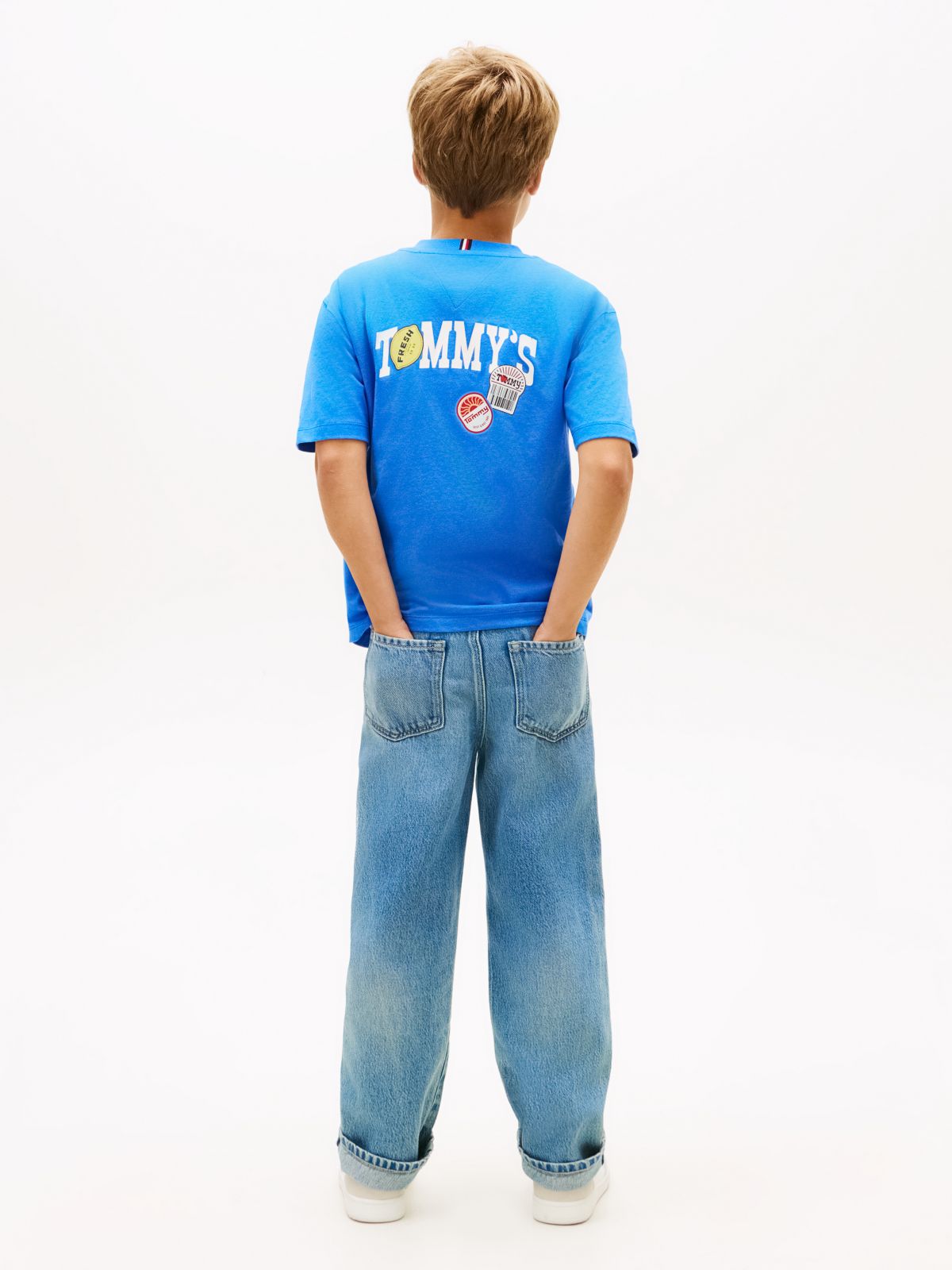 Sticker Print Back Graphic Jersey T-Shirt — Blue