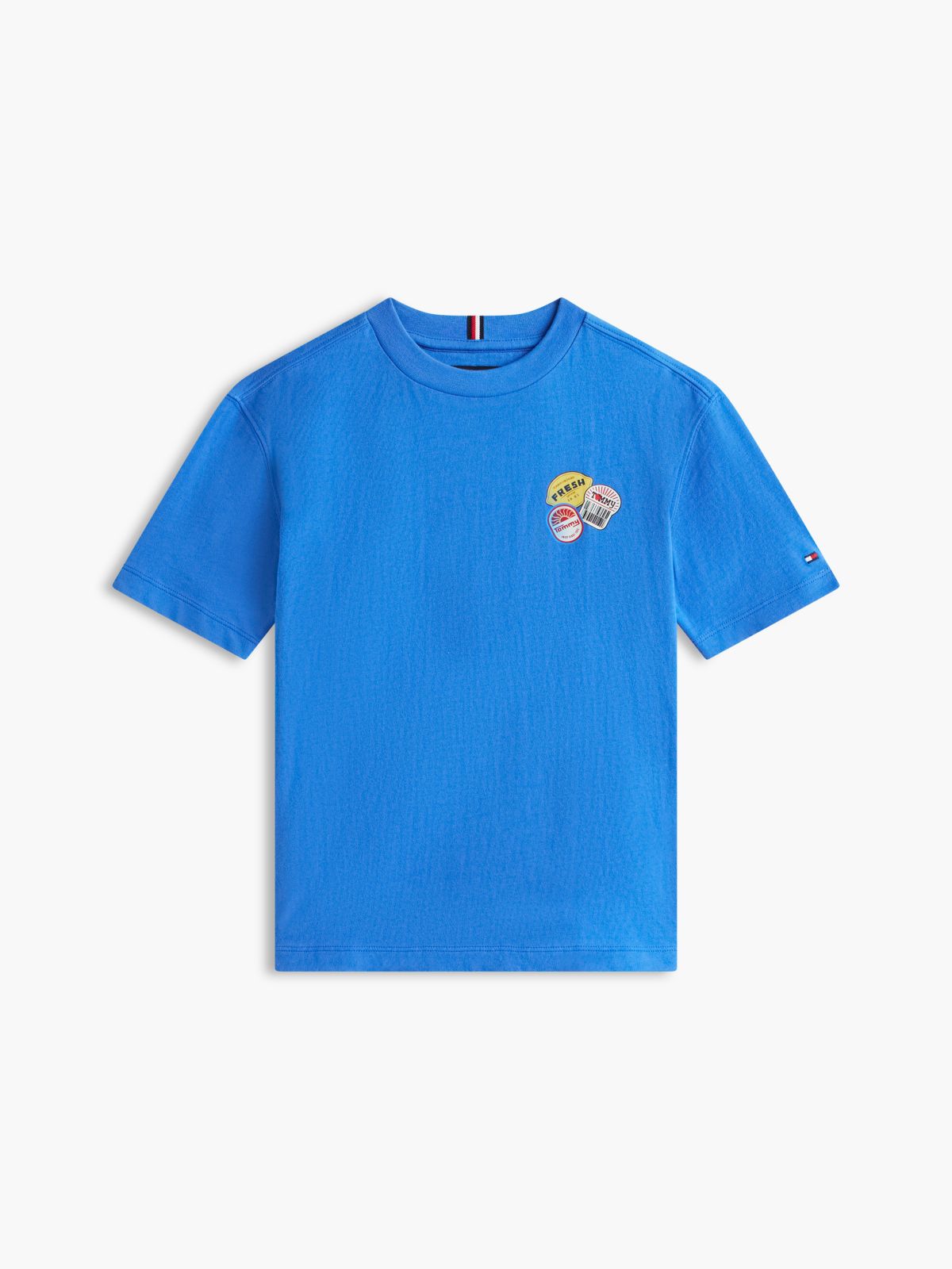 Sticker Print Back Graphic Jersey T-Shirt — Blue