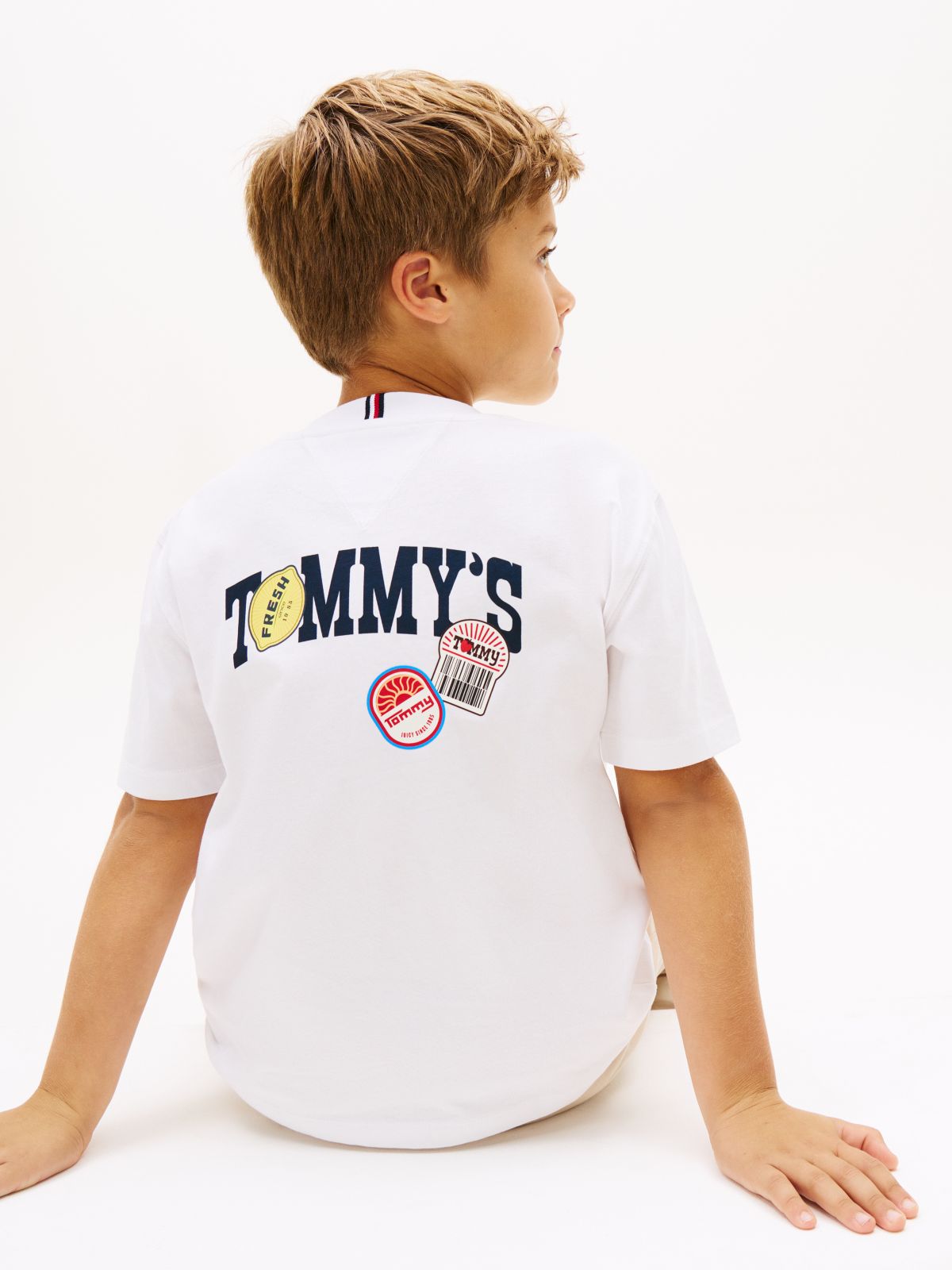 Sticker Print Back Graphic Jersey T-Shirt — White
