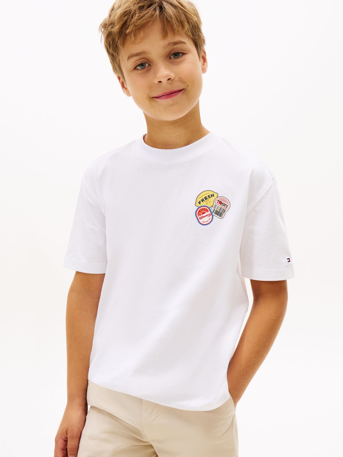Sticker Print Back Graphic Jersey T-Shirt — White