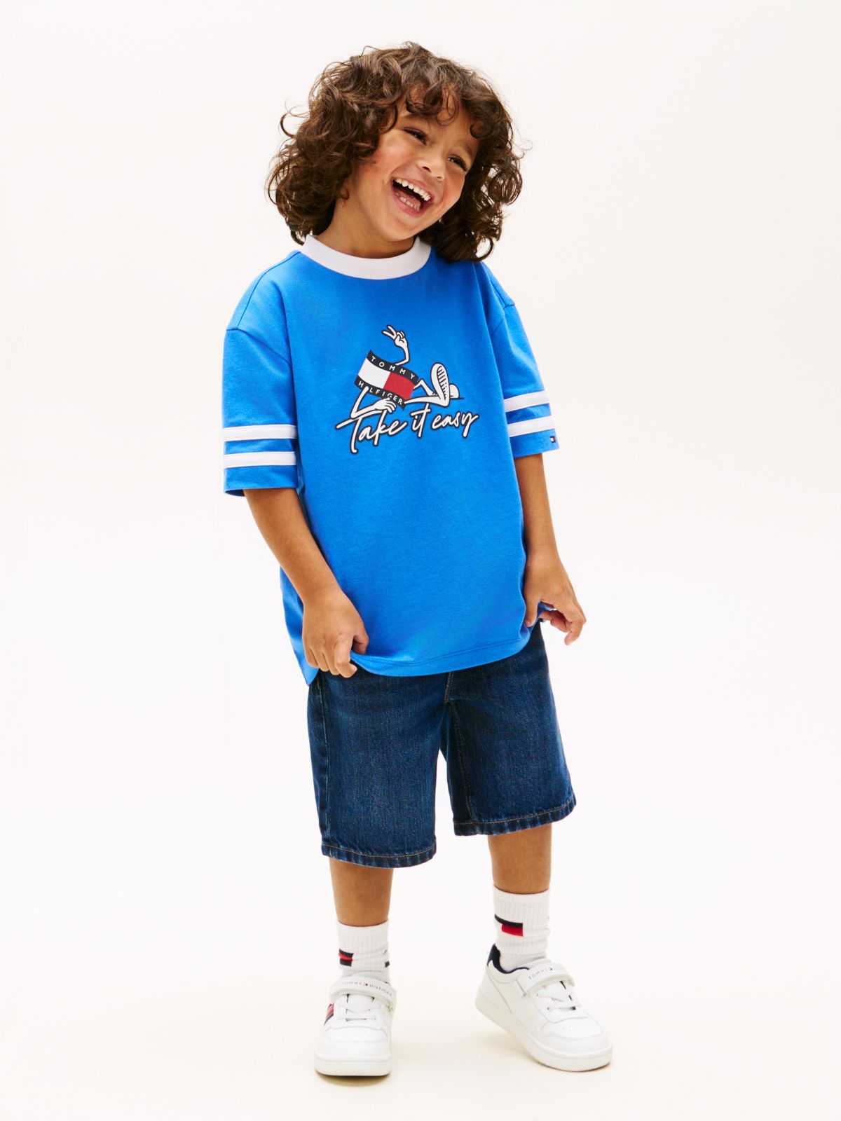 Wavy Flag Graphic Jersey T-Shirt — Blue