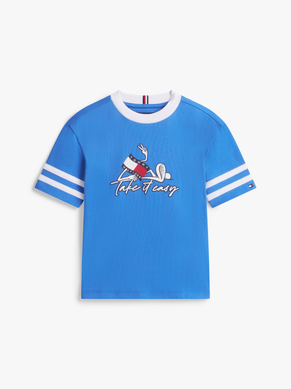 Wavy Flag Graphic Jersey T-Shirt — Blue