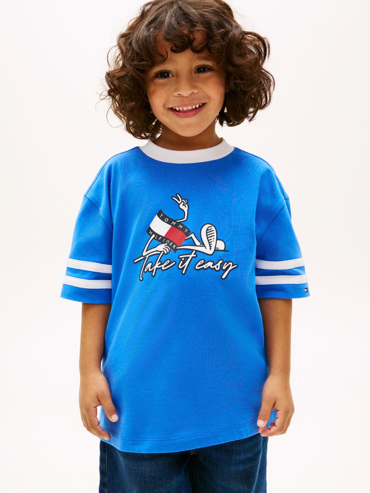 Wavy Flag Graphic Jersey T-Shirt — Blue