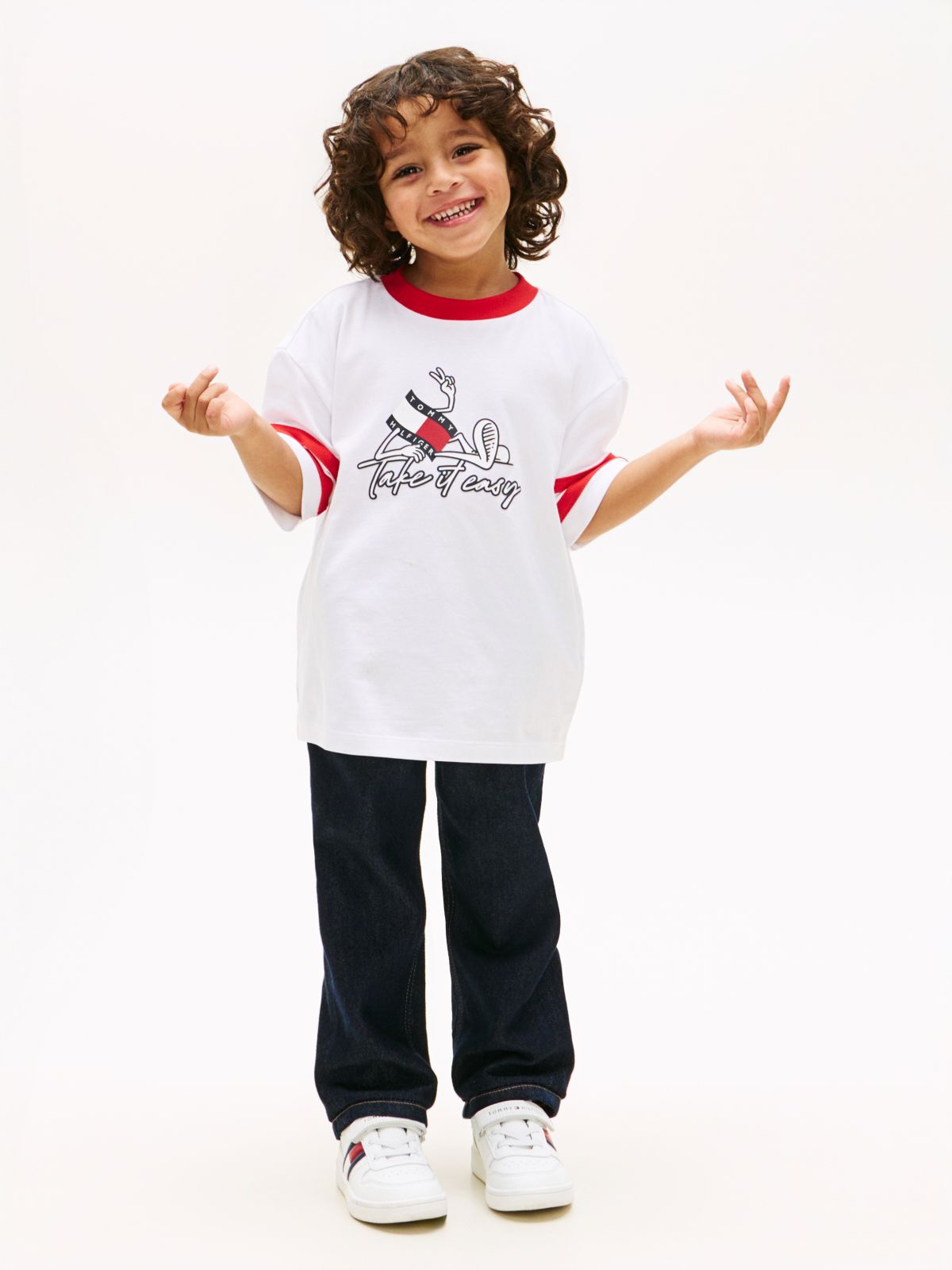 Wavy Flag Graphic Jersey T-Shirt — White