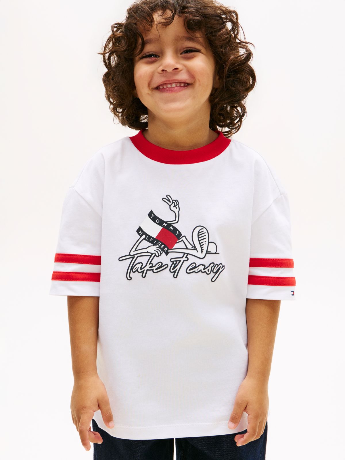 Wavy Flag Graphic Jersey T-Shirt — White