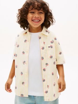 yellow kurzarm-oxford-hemd mit streifen und print für jungen - tommy hilfiger
