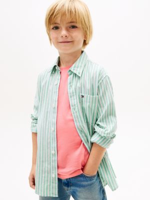 camicia oxford essential a righe ithaca green da bambini tommy hilfiger