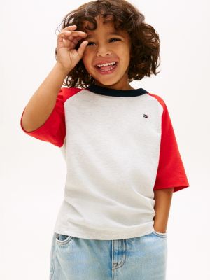 grey colour-blocked jersey crew neck t-shirt for boys tommy hilfiger