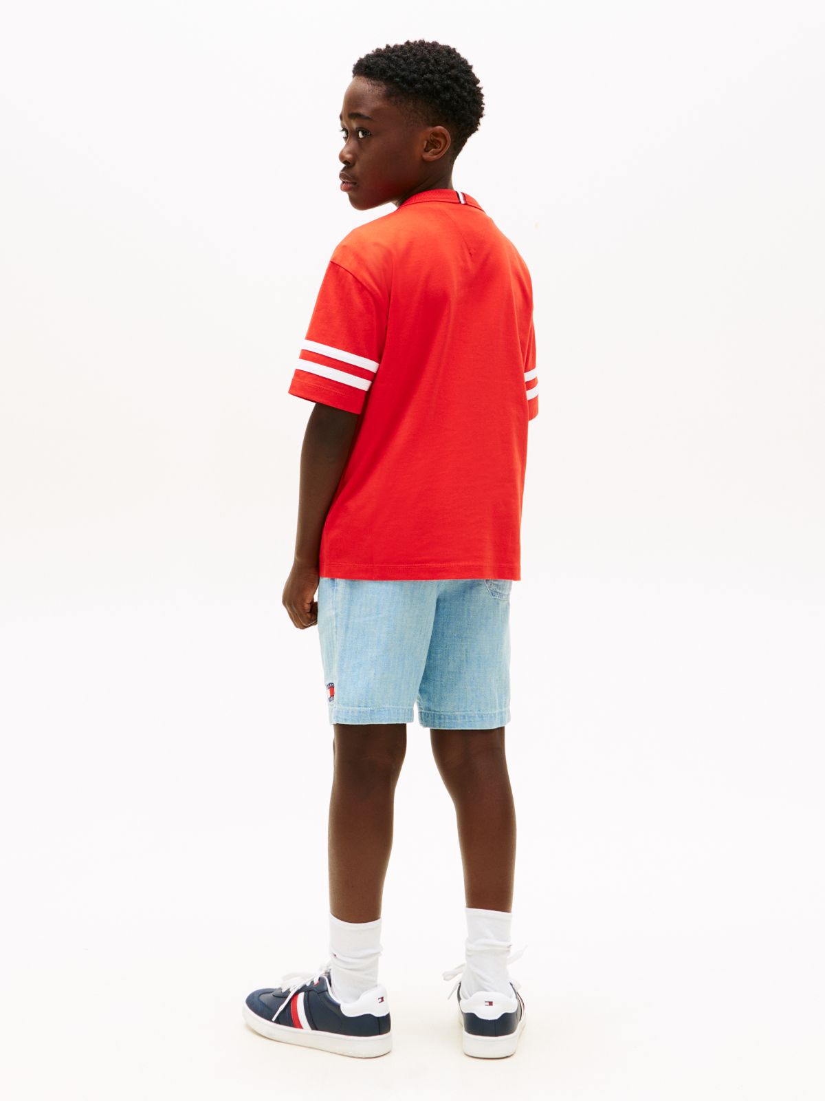 Stripe Sleeve Jersey T-Shirt — Red