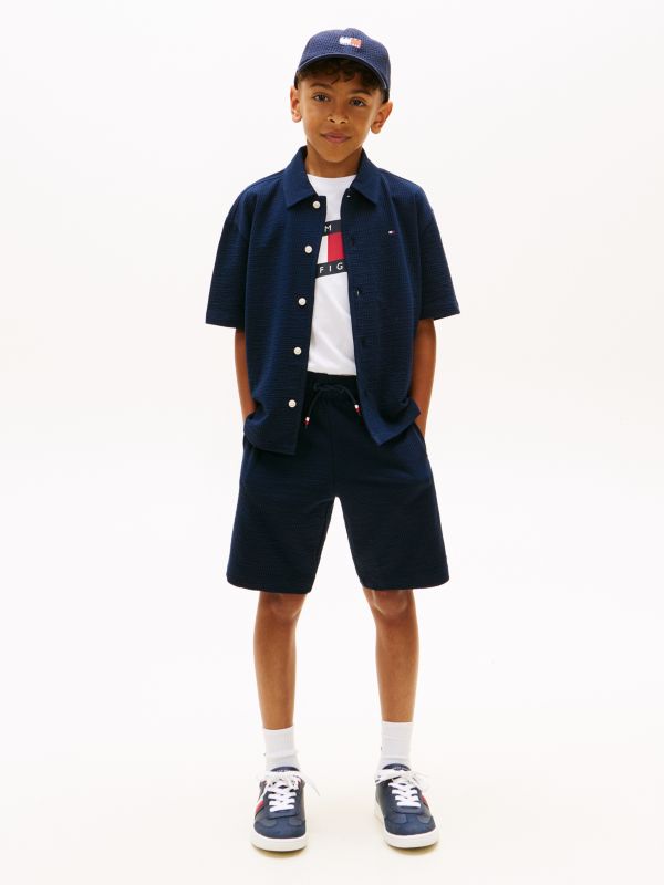 Jersey Seersucker Sweat Shorts — Blue
