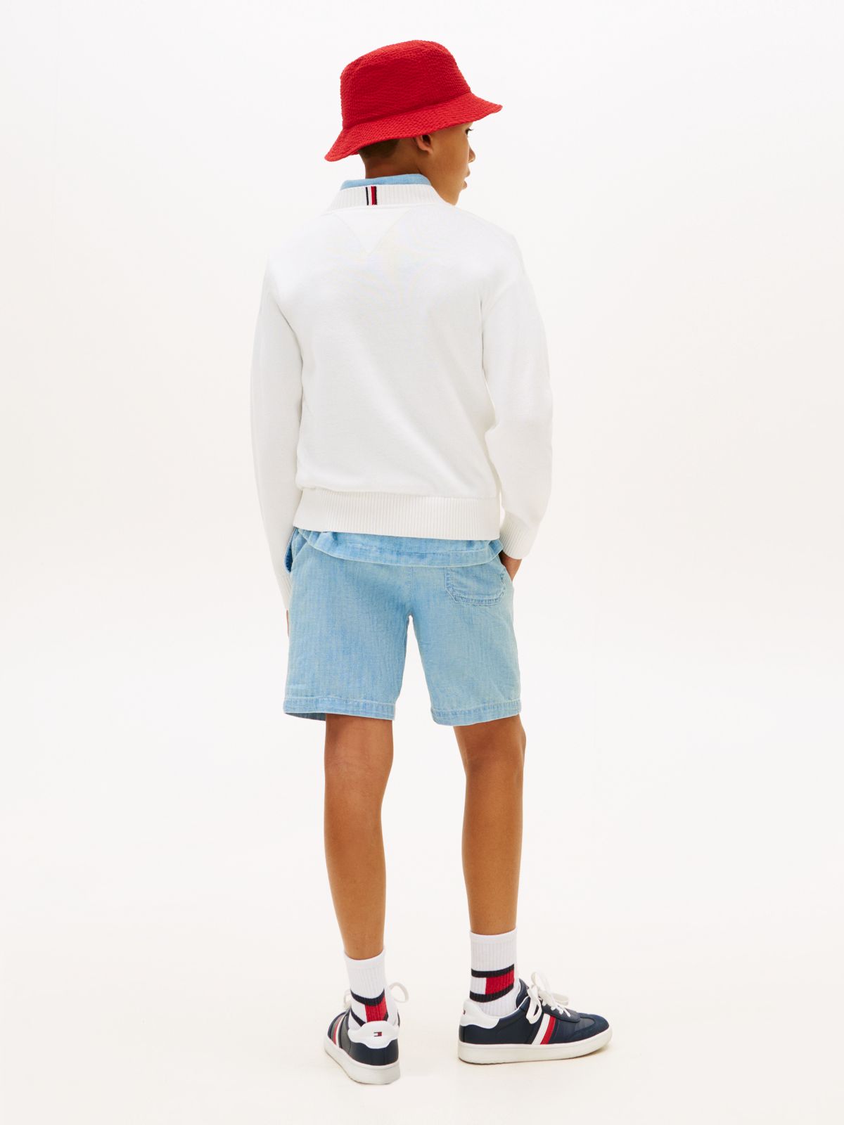 Intarsia Wavy Flag Crew Neck Jumper — White
