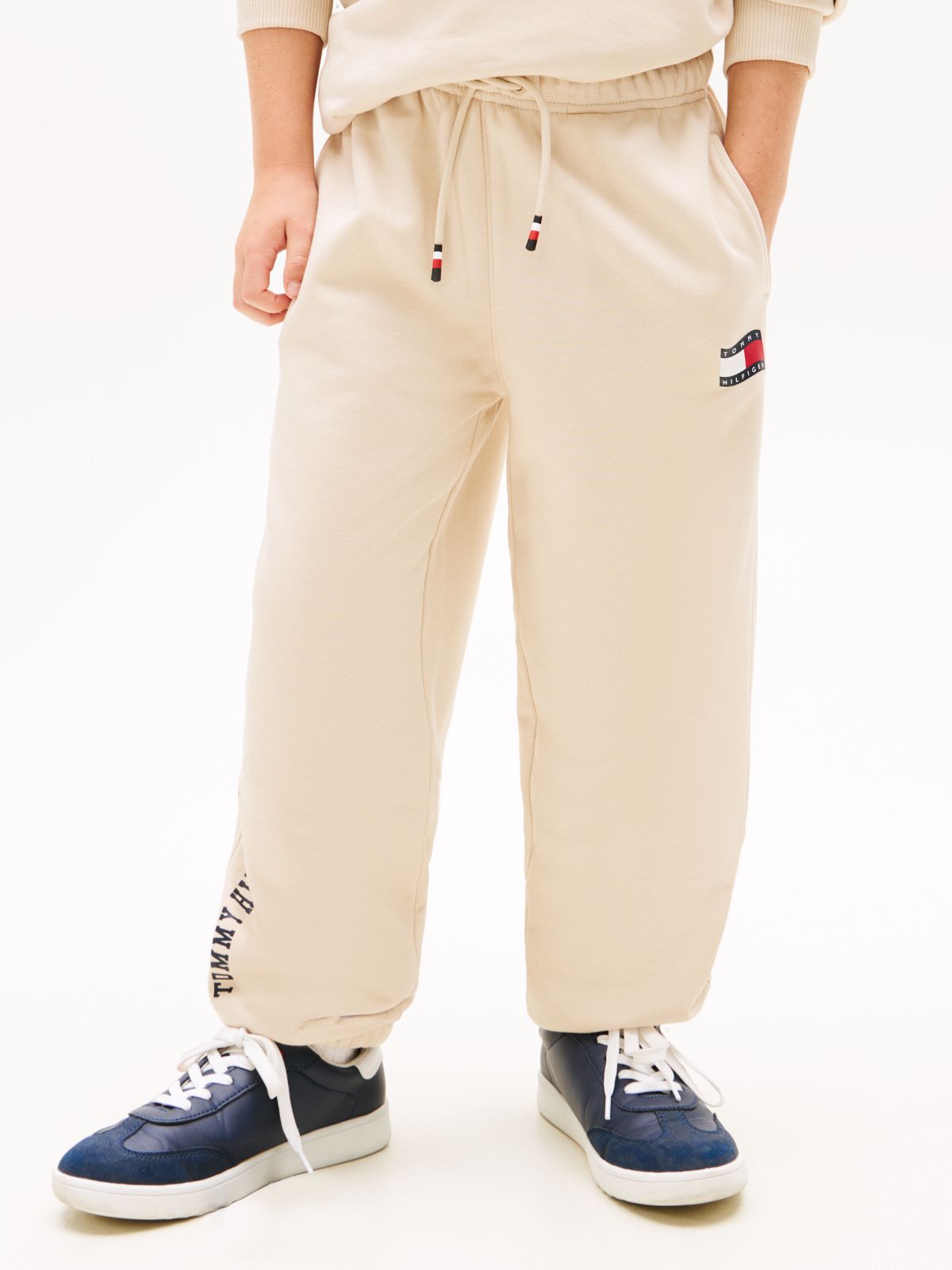 Wavy Flag Logo Terry Joggers — Beige