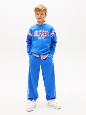 blue terry-jogginghose mit wellenförmiger flag für jungen - tommy hilfiger