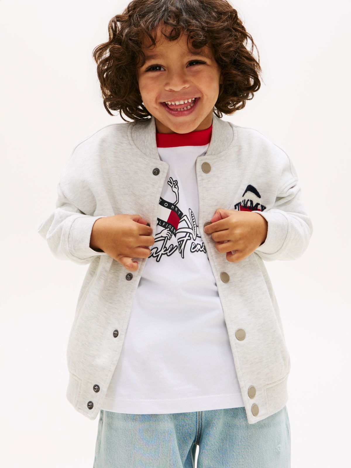Snap-Button Basketball Bomber Jacket — Grey