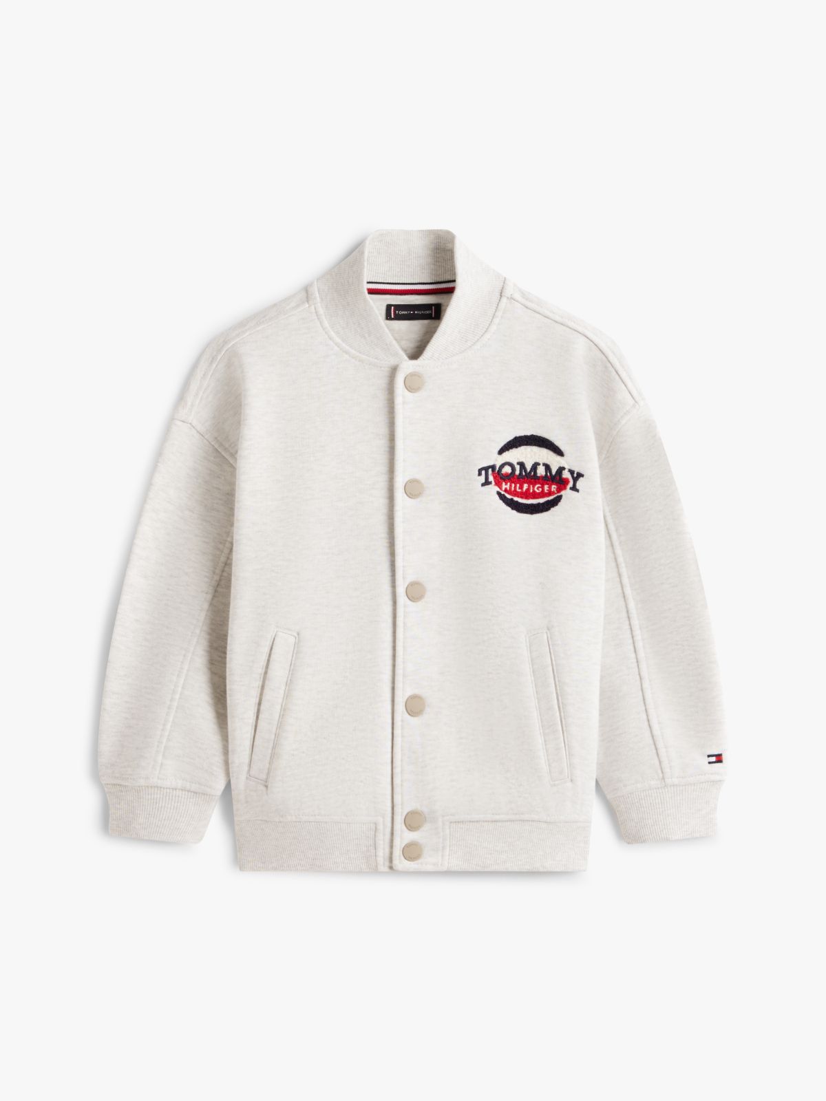 Snap-Button Basketball Bomber Jacket — Grey