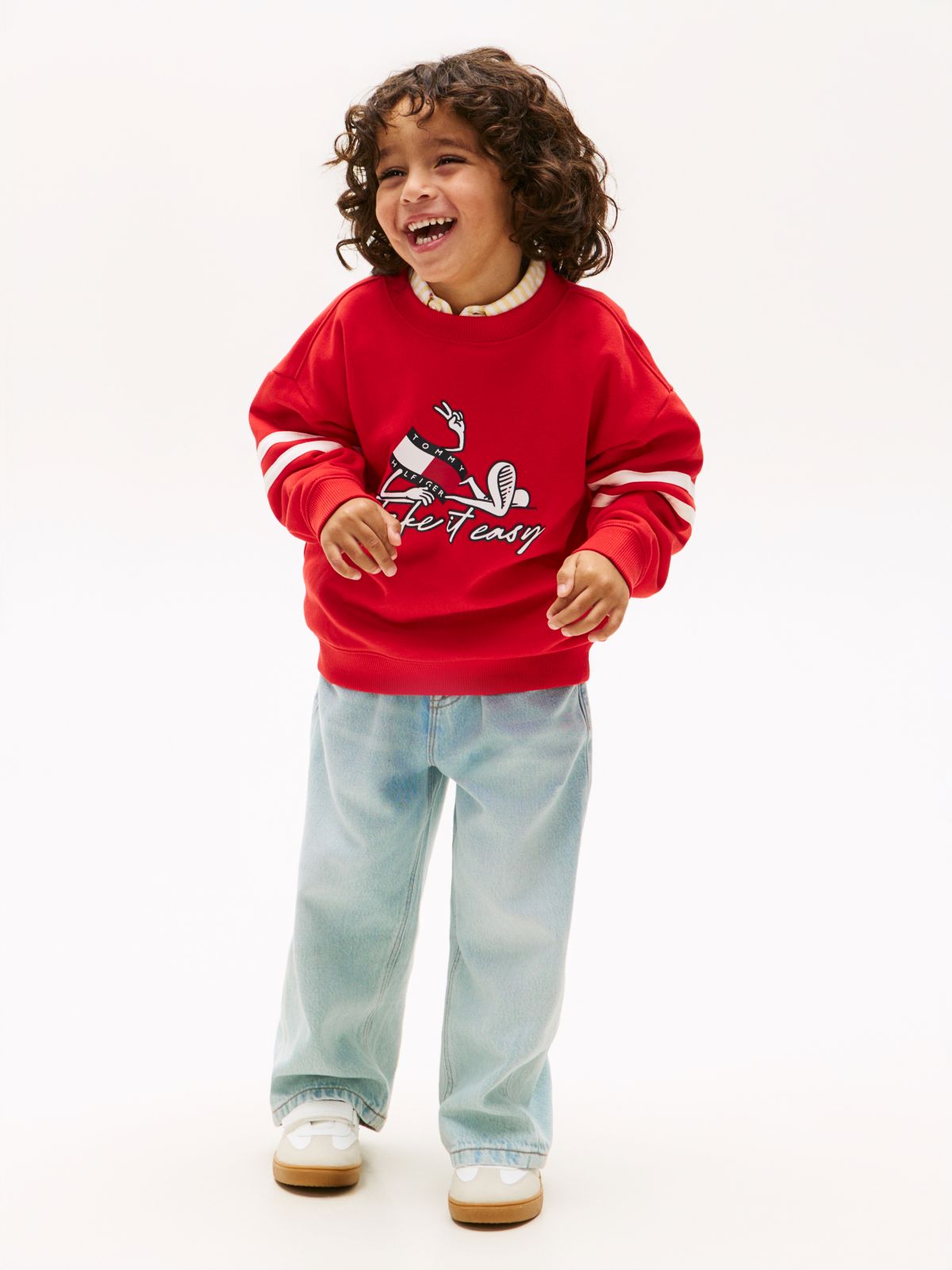 Wavy Flag Graphic Terry Sweatshirt — Red