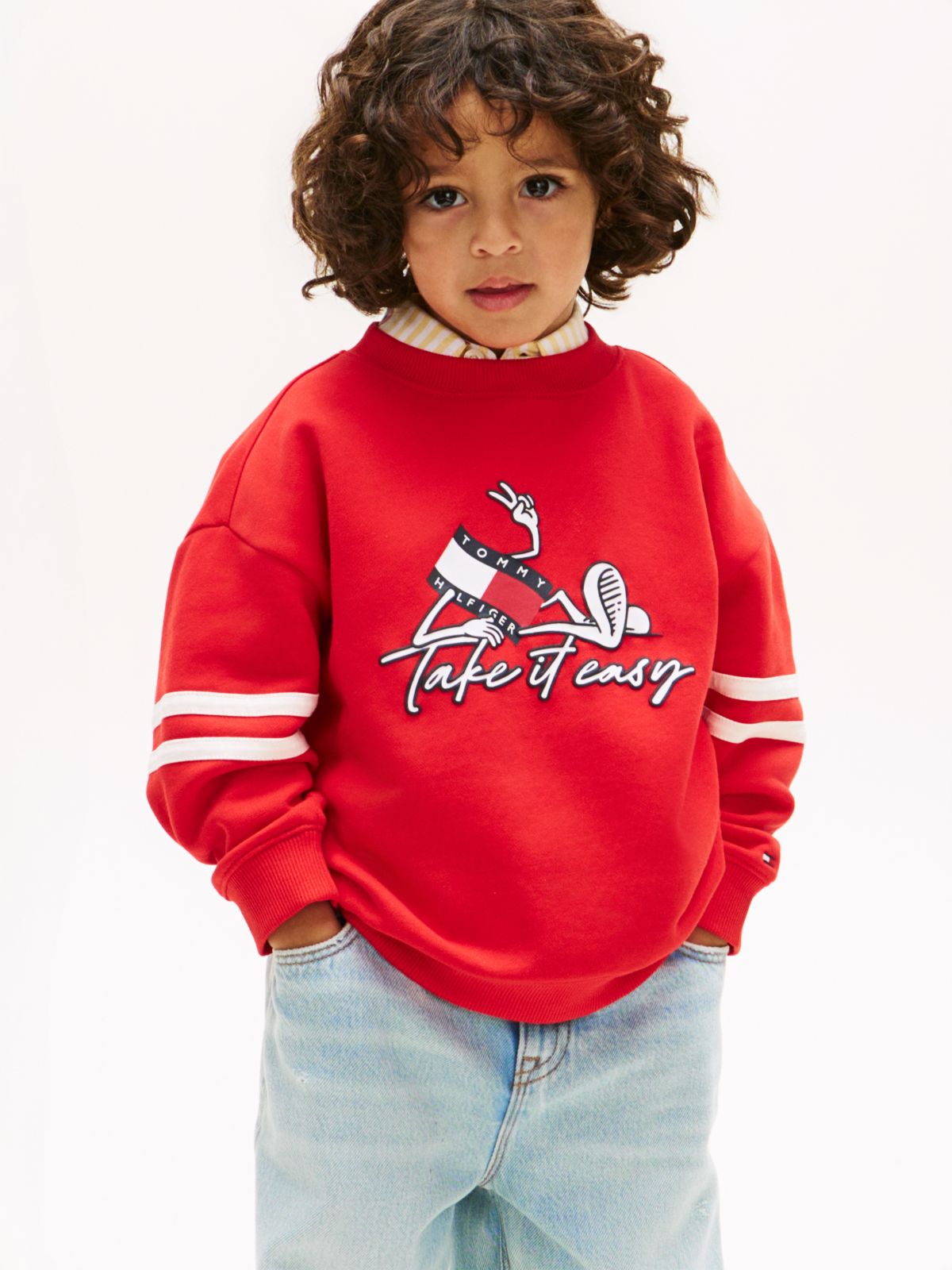 Wavy Flag Graphic Terry Sweatshirt — Red