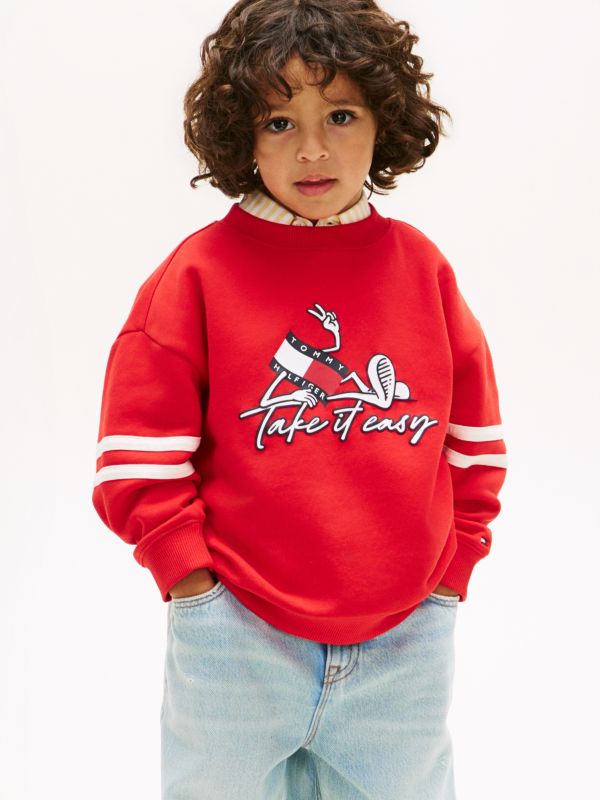 Wavy Flag Graphic Terry Sweatshirt — Red