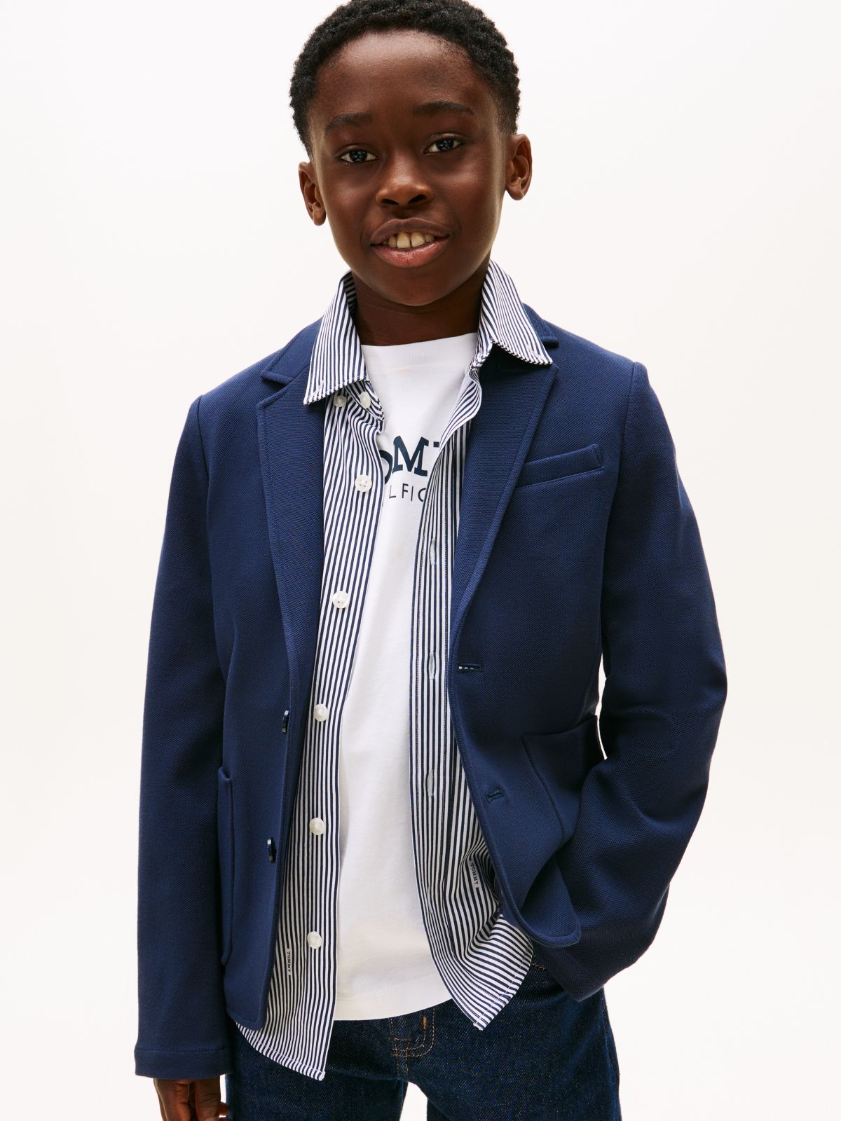 Festive Pique Texture Regular Fit Blazer — Blue