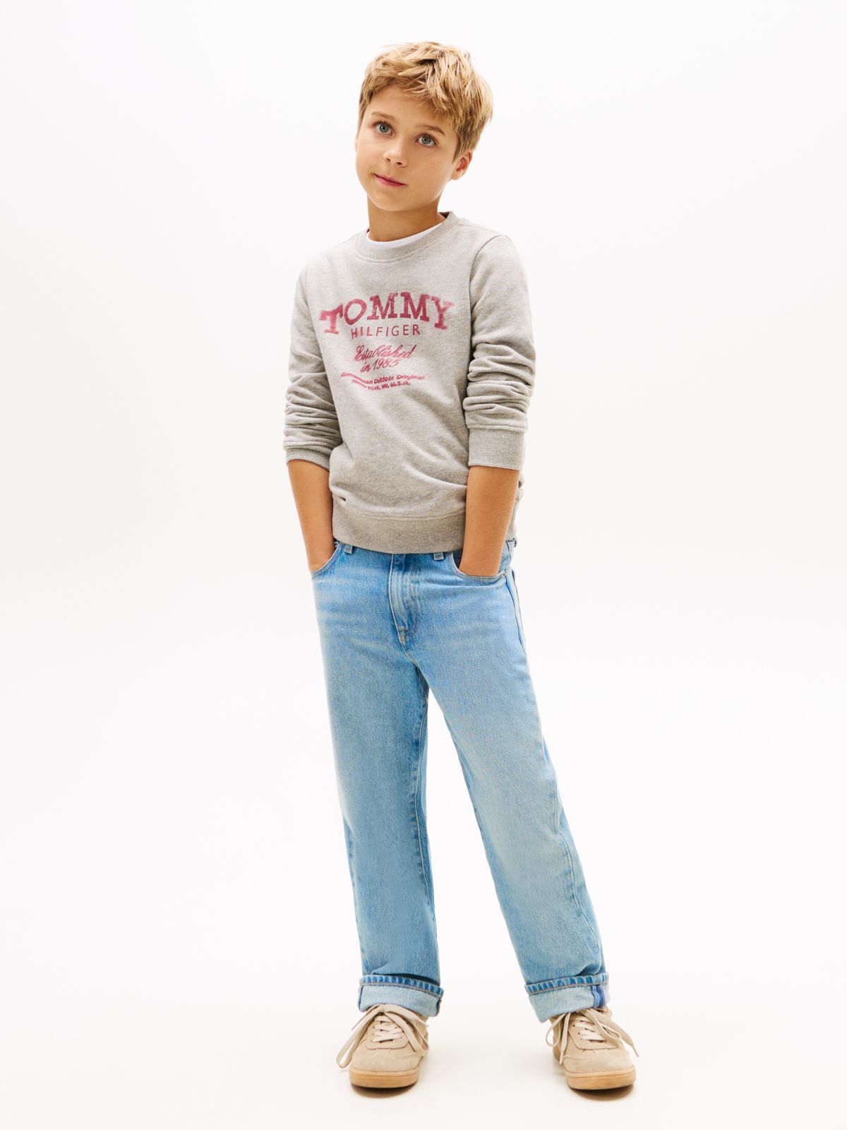 Faded Logo Print Crew Neck Sweatshirt — Grey