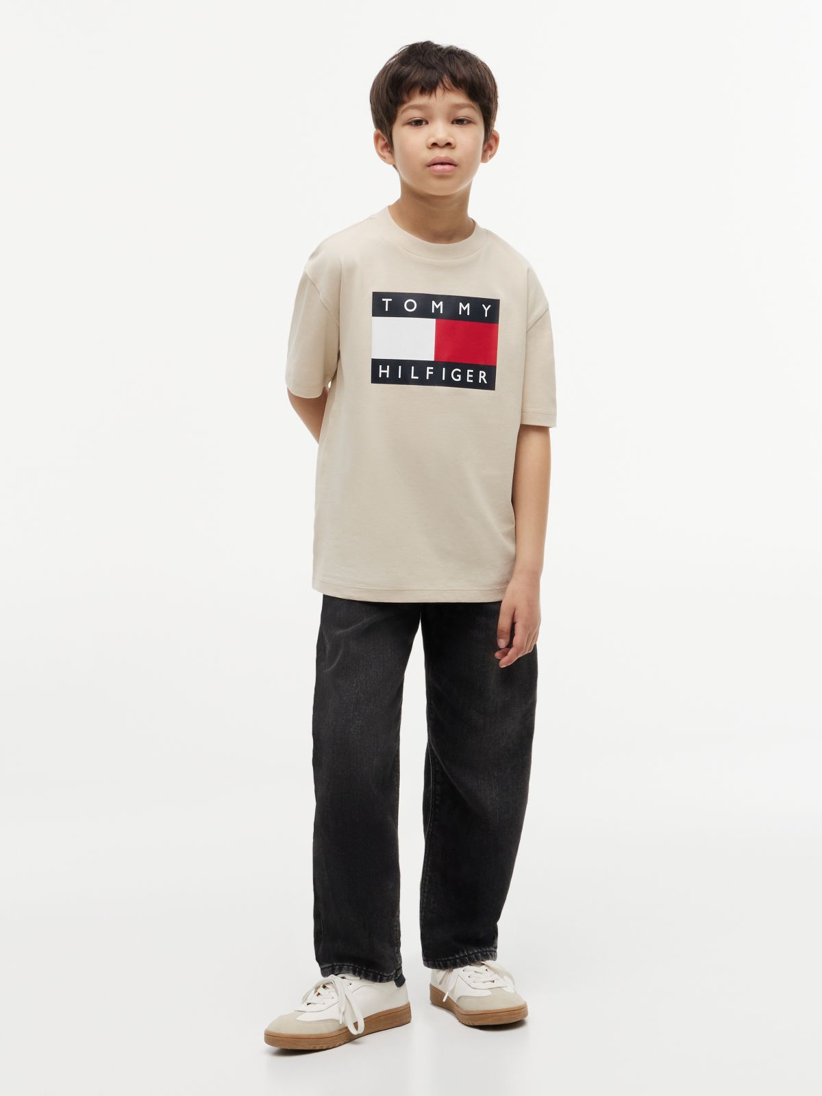 Flag Logo Jersey Crew Neck T-Shirt — Beige