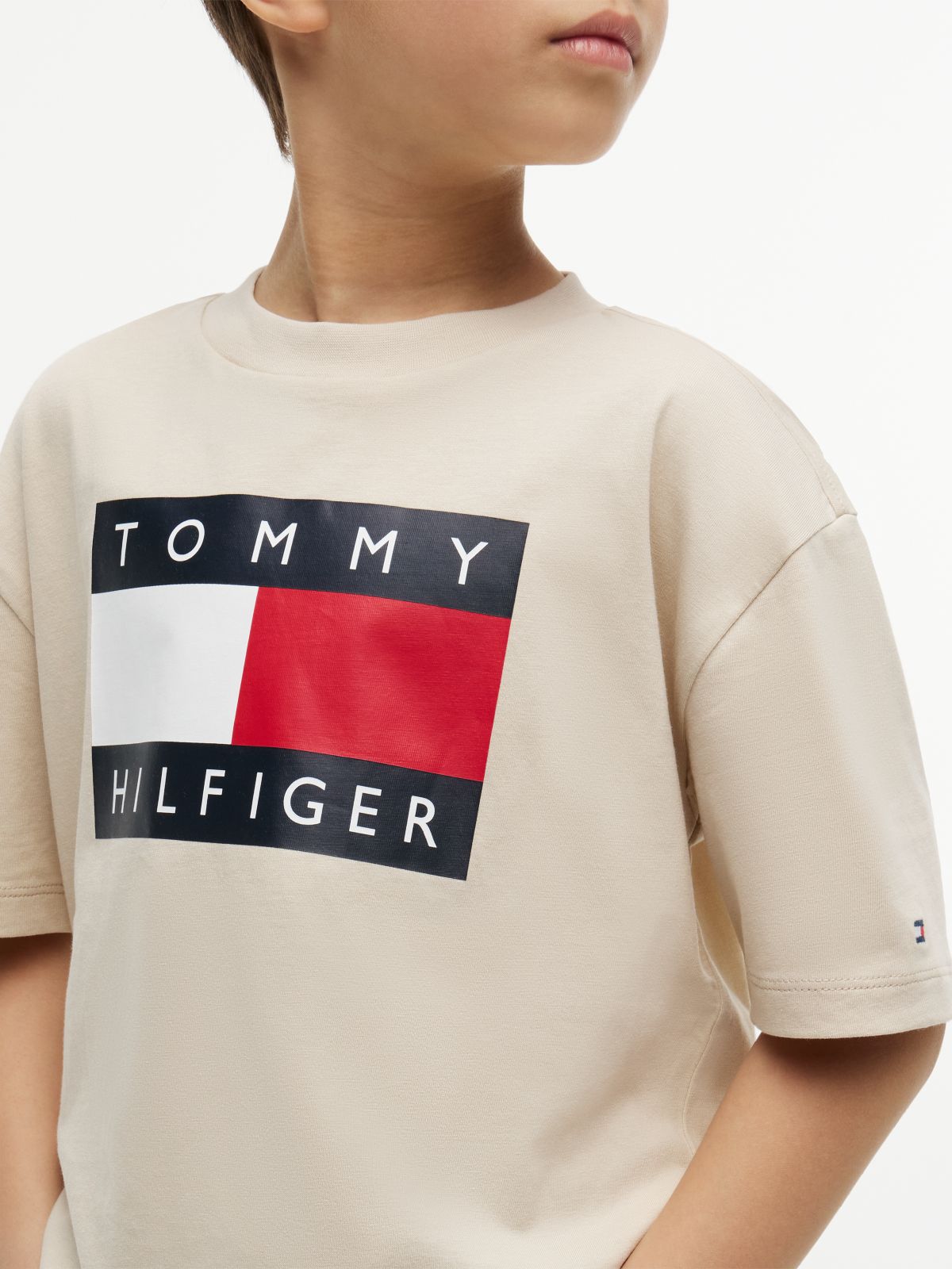 Flag Logo Jersey Crew Neck T-Shirt — Beige