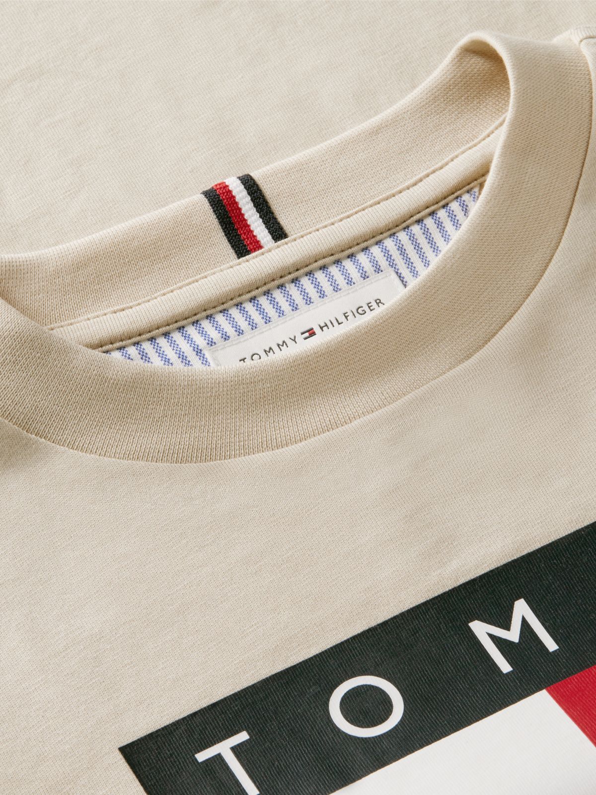 Flag Logo Jersey Crew Neck T-Shirt — Beige