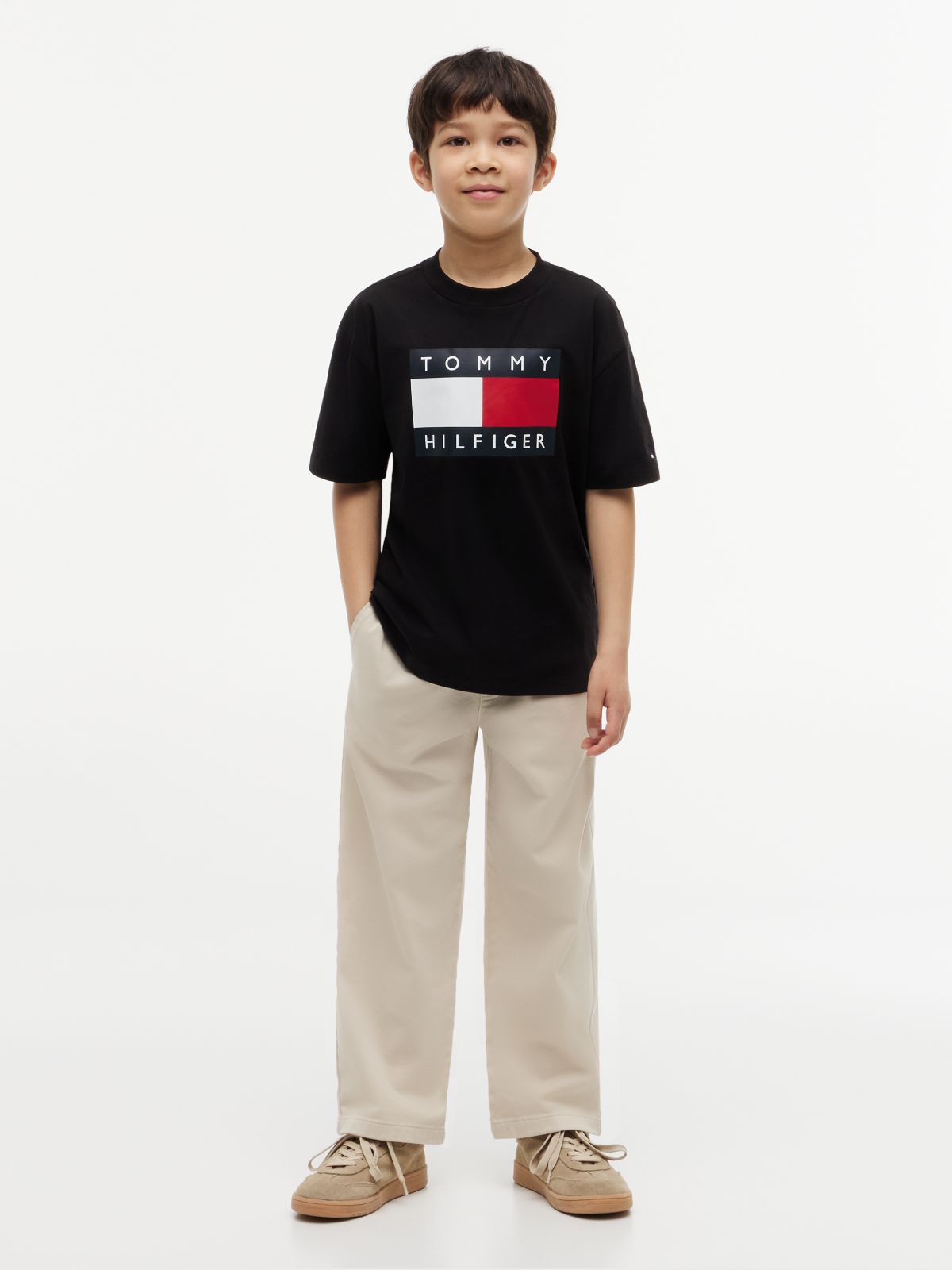 Flag Logo Jersey Crew Neck T-Shirt — Black