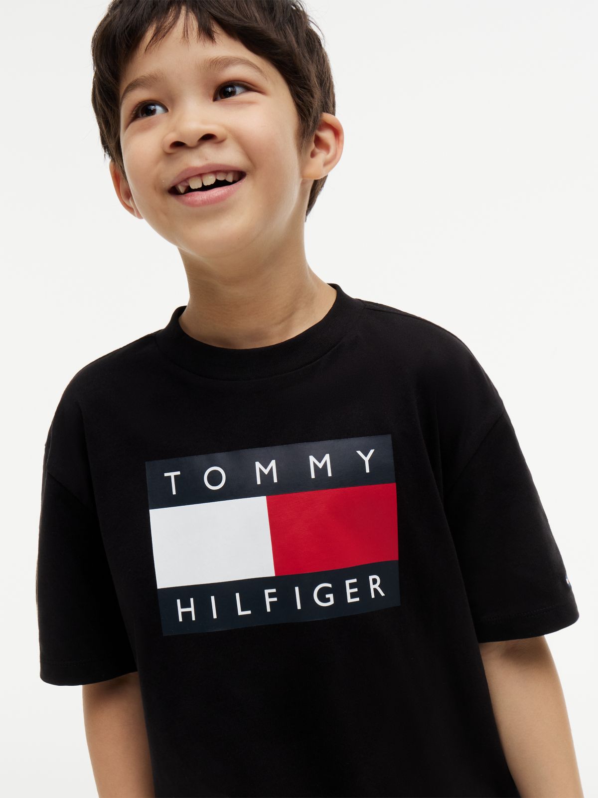 Flag Logo Jersey Crew Neck T-Shirt — Black