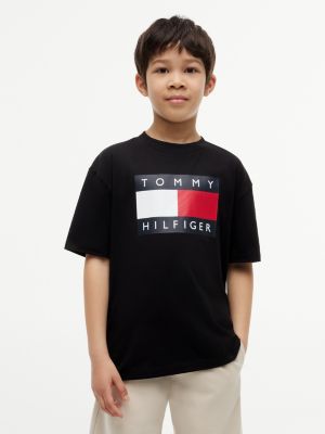 t-shirt en jersey à col ras-du-cou et logo black pour garçons tommy hilfiger