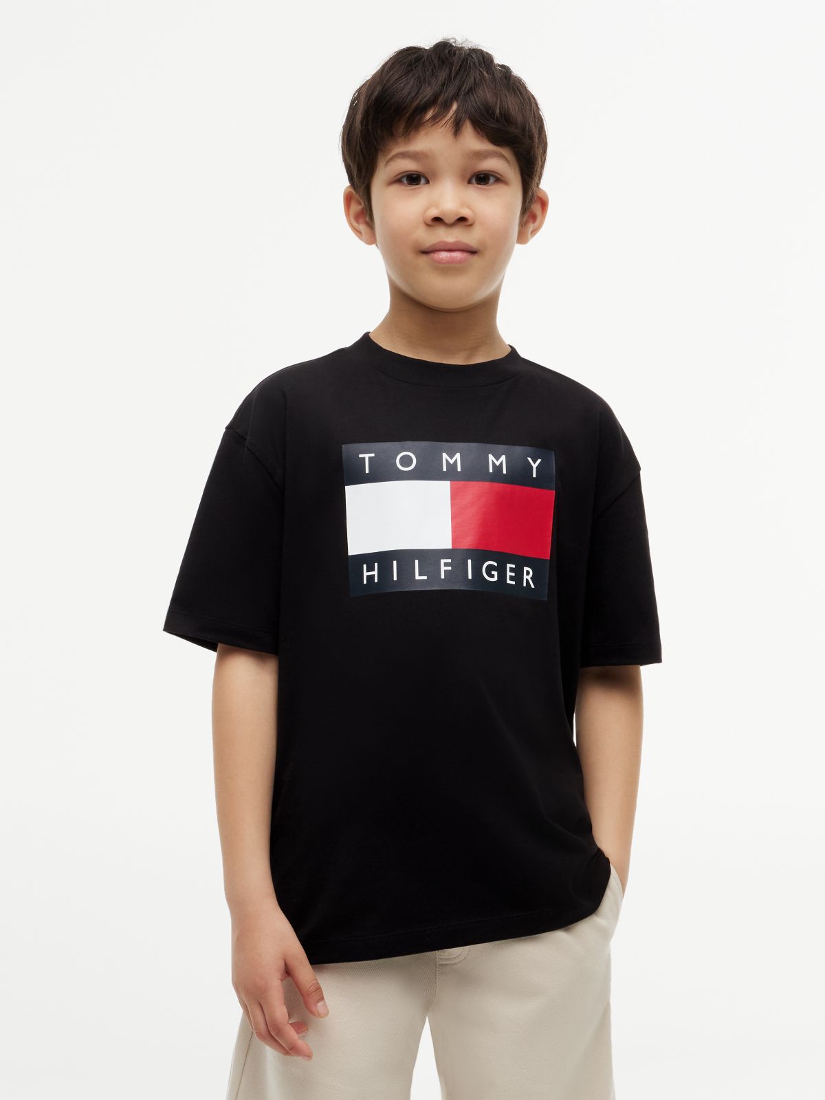 Flag Logo Jersey Crew Neck T-Shirt — Black