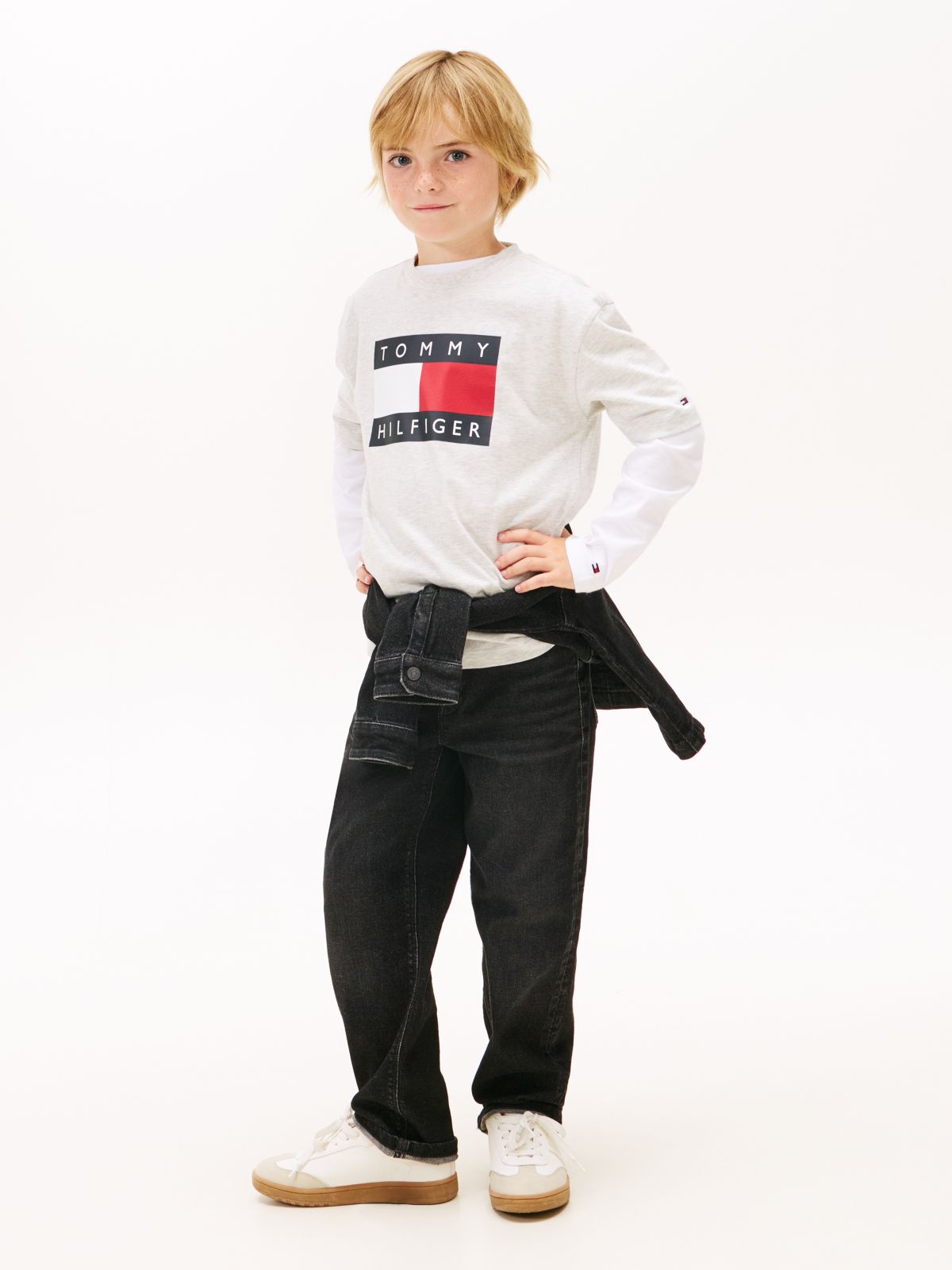 Flag Logo Jersey Crew Neck T-Shirt — Grey